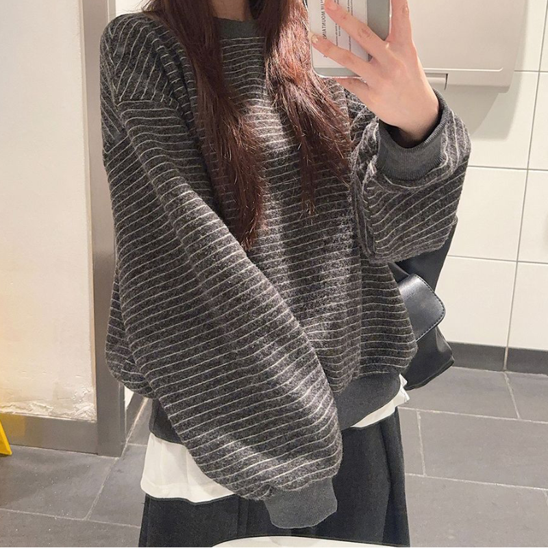 裏起毛ボーダークルーネック