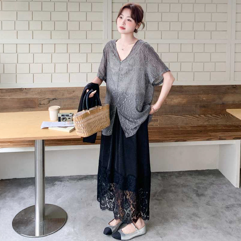 ペイズリーブラウス×マニッシュジレ×レーススカート