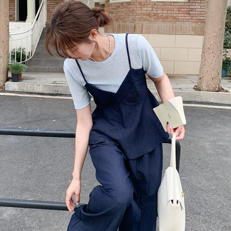 レイヤードキャミ×ワイドパンツセットアップ