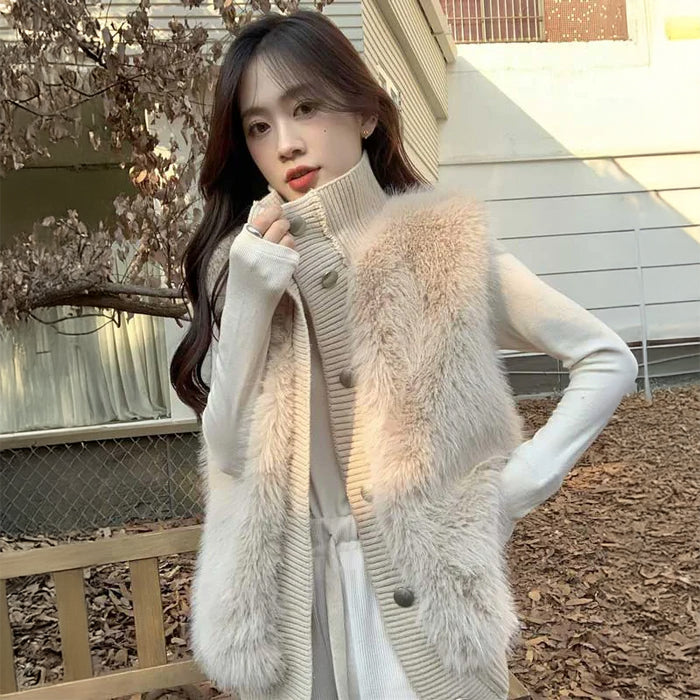 ファー切替ニットベスト(2colors)