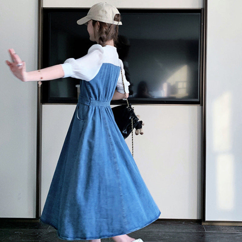 カットソードッキングデニムワンピース