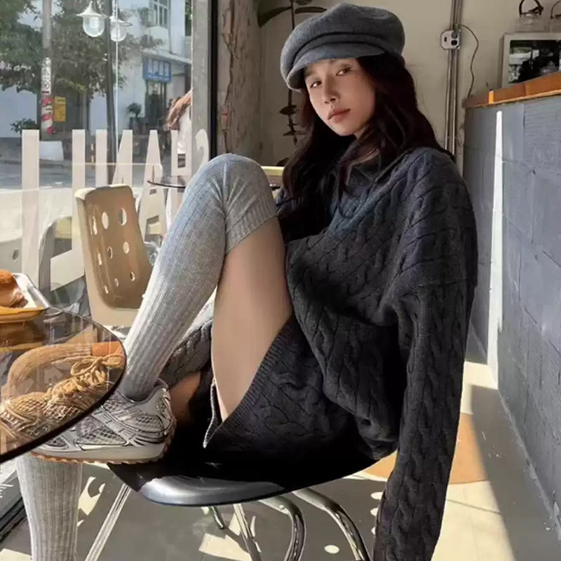 ケーブルニットショートパンツセットアップ