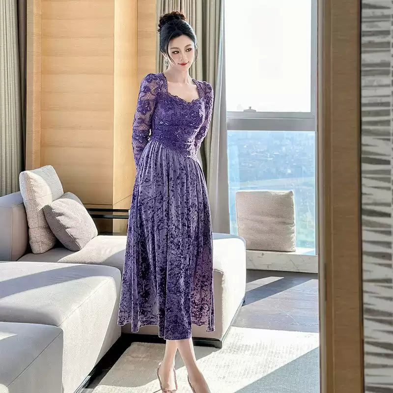 スクエアネック ベルベットドレス(2colors)