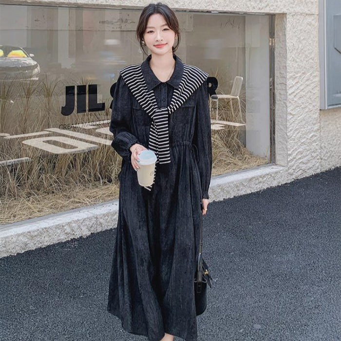 ボーターショール付きブラックデニムワンピース