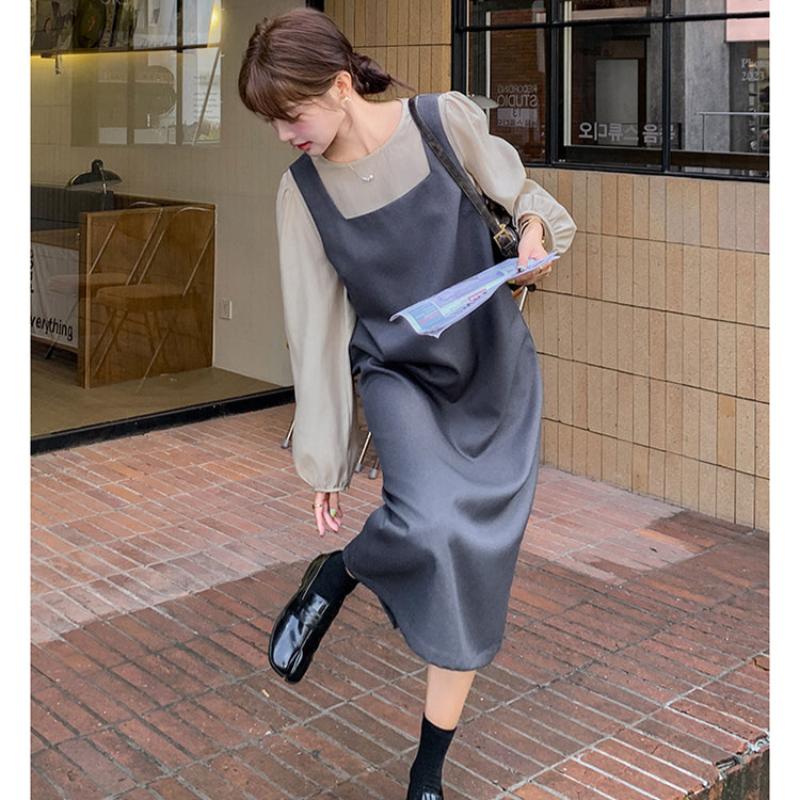 ノーカラーブラウス×バックリボンワンピースセットアップ