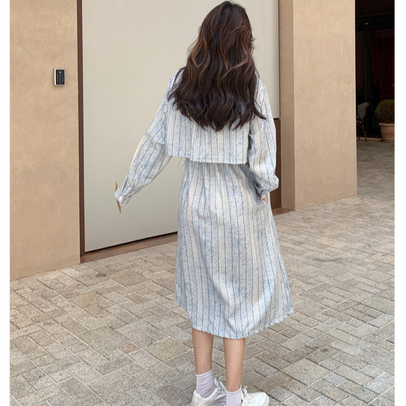 サイドドロストストライプシャツワンピース