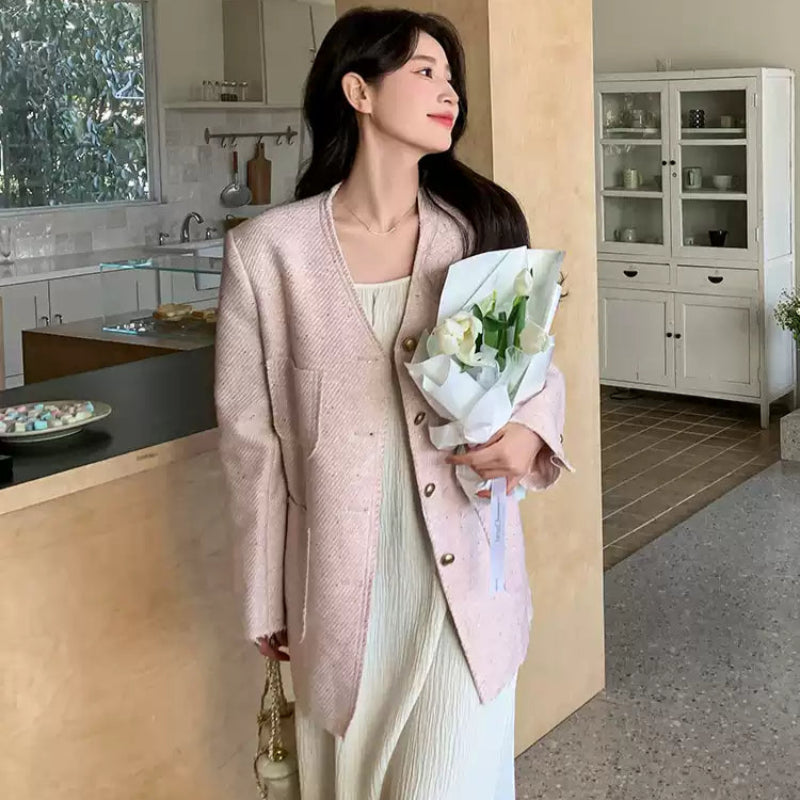 エレガントノーカラーツイードジャケット(3colors)