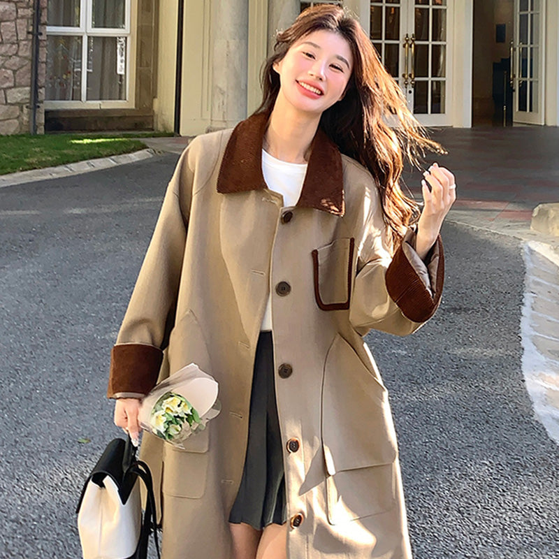 オーバーサイズバイカラーミディ丈トレンチコート