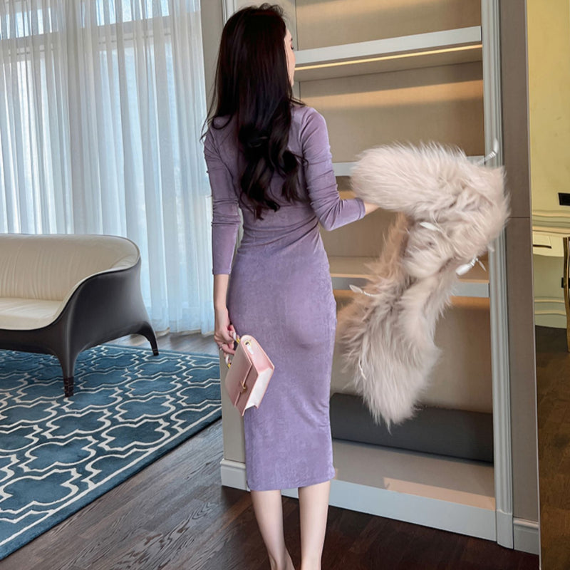 ハイネックスリムラインドレス(6colors)