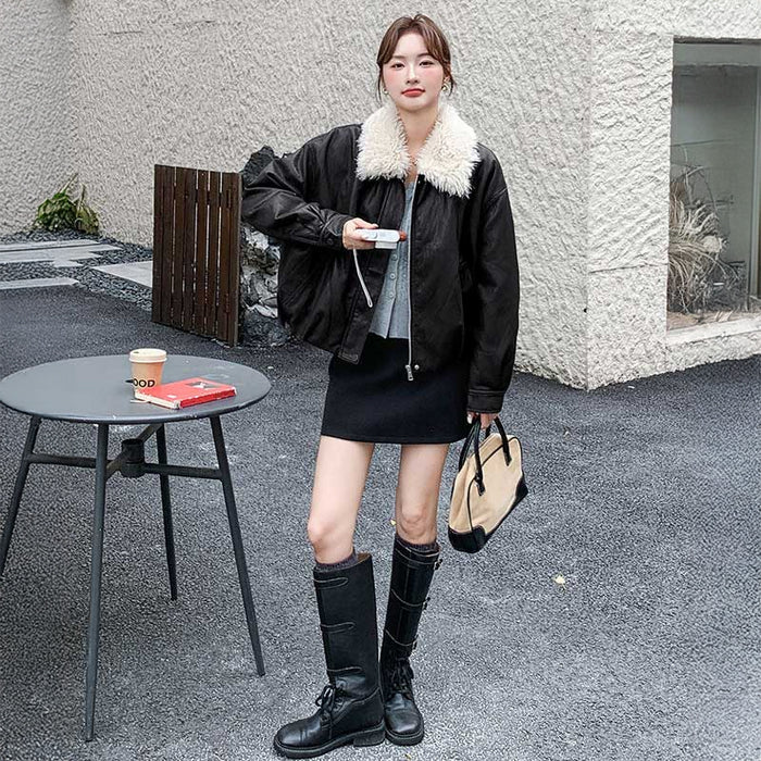 ボアカラーレザージャケット(2colors)