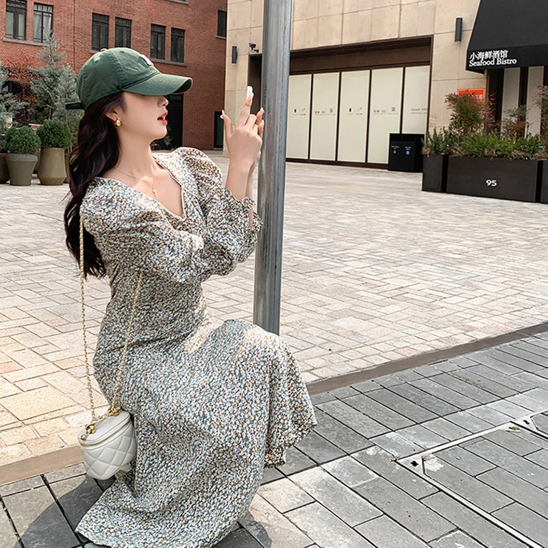ティアードキャンディースリーブ小花柄ワンピ