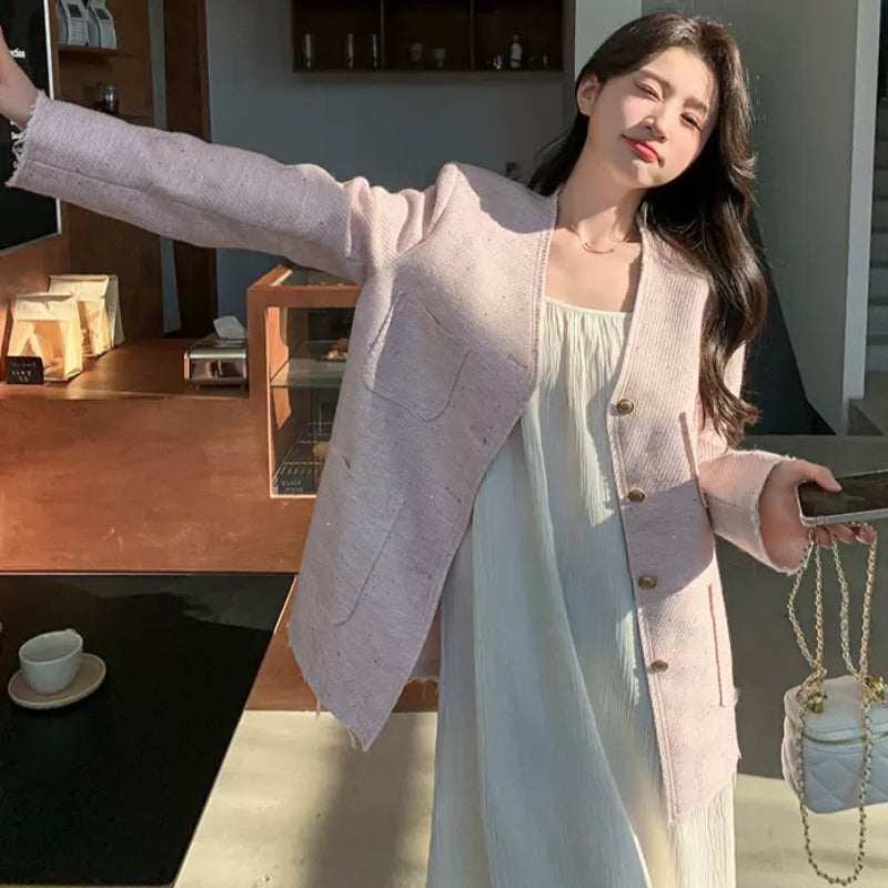 エレガントノーカラーツイードジャケット(3colors)