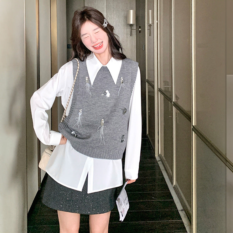 2way シャツ×ニットベストセット