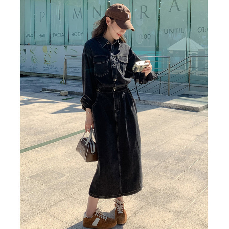 デニムロングシャツワンピース