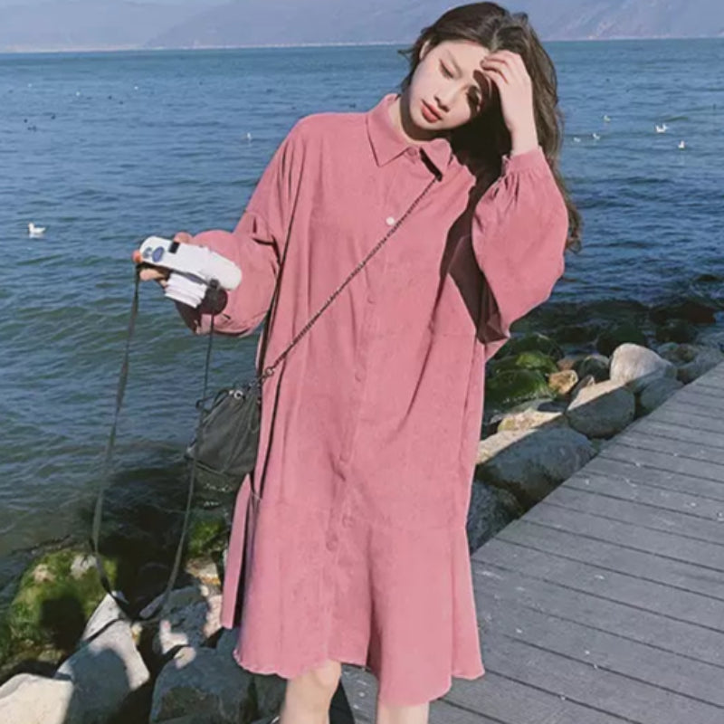 コーデュロイショート丈ワンピース