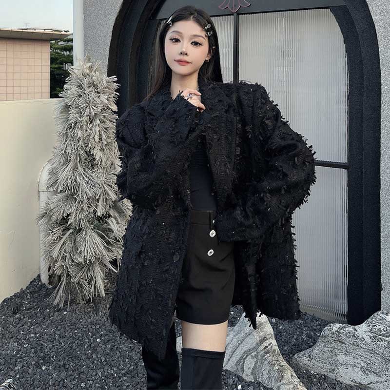 シャギーフリンジテーラードジャケット