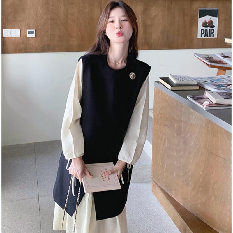 ロングベスト×ワンピースレイヤードセット