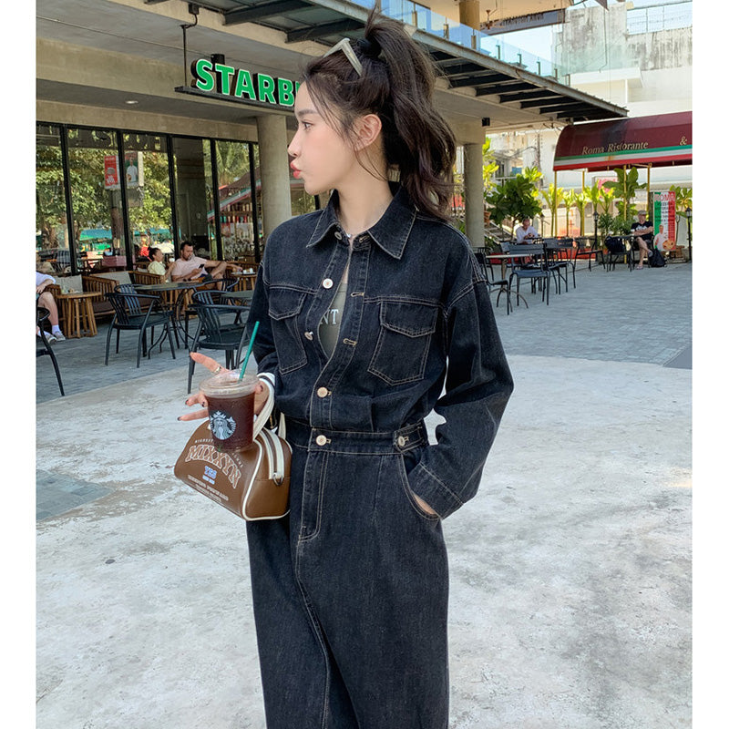 デニムロングシャツワンピース