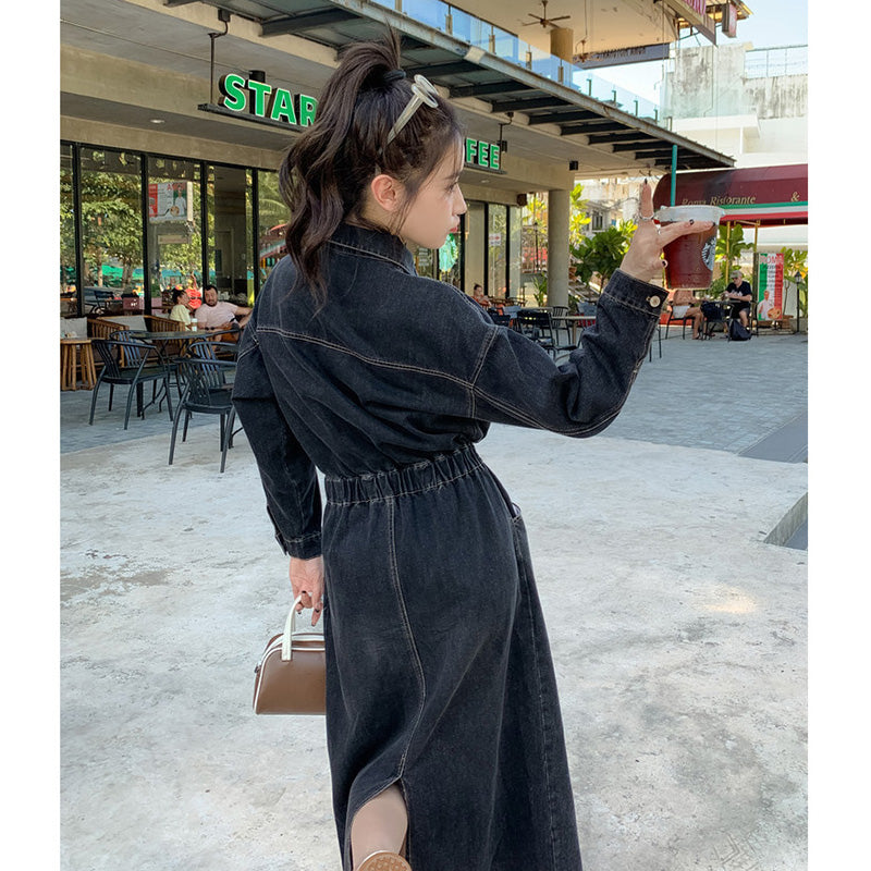 デニムロングシャツワンピース