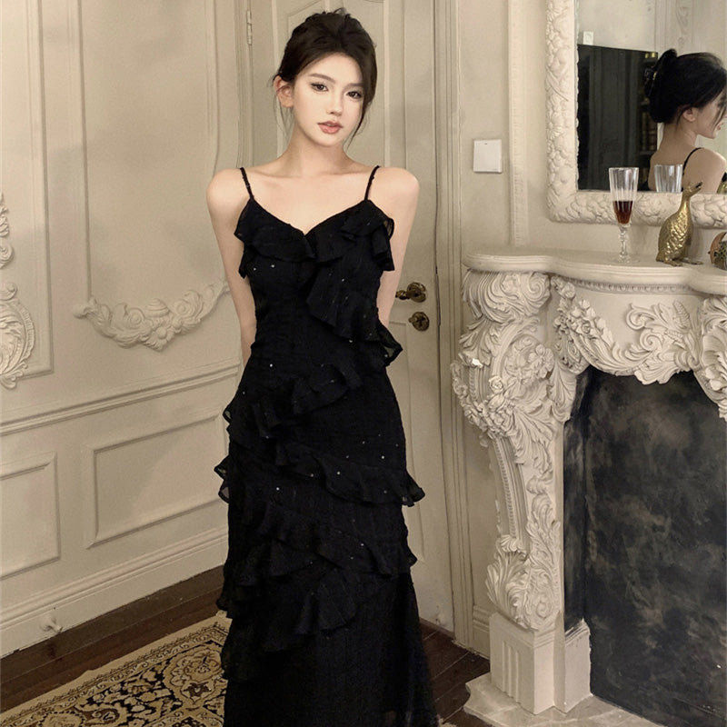 フレンチシック Vネックフリルキャミドレス