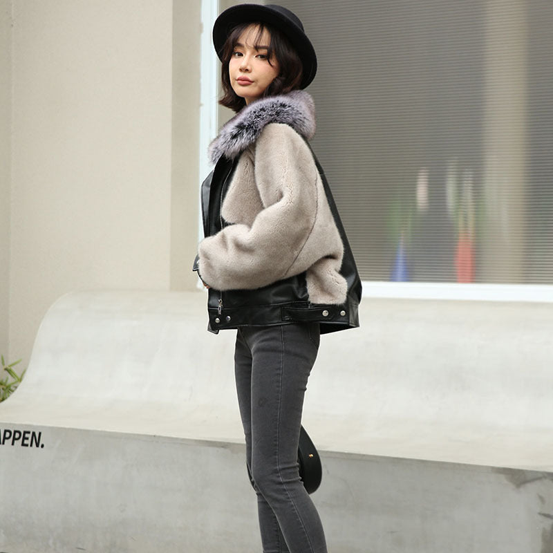 フェイクファーデザインPUジャケット