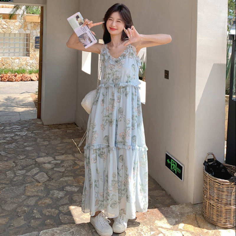 シフォンフラワープリントワンピース