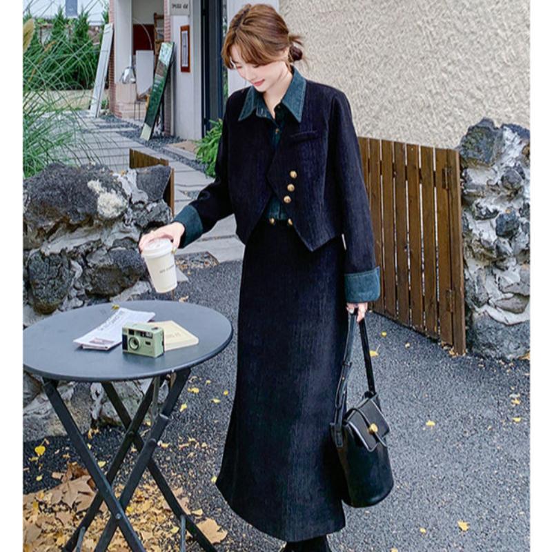 コーデュロイフェイクジャケット×スカートセットアップ