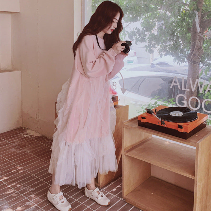 チュール切り替えスウェットワンピース(2colors)