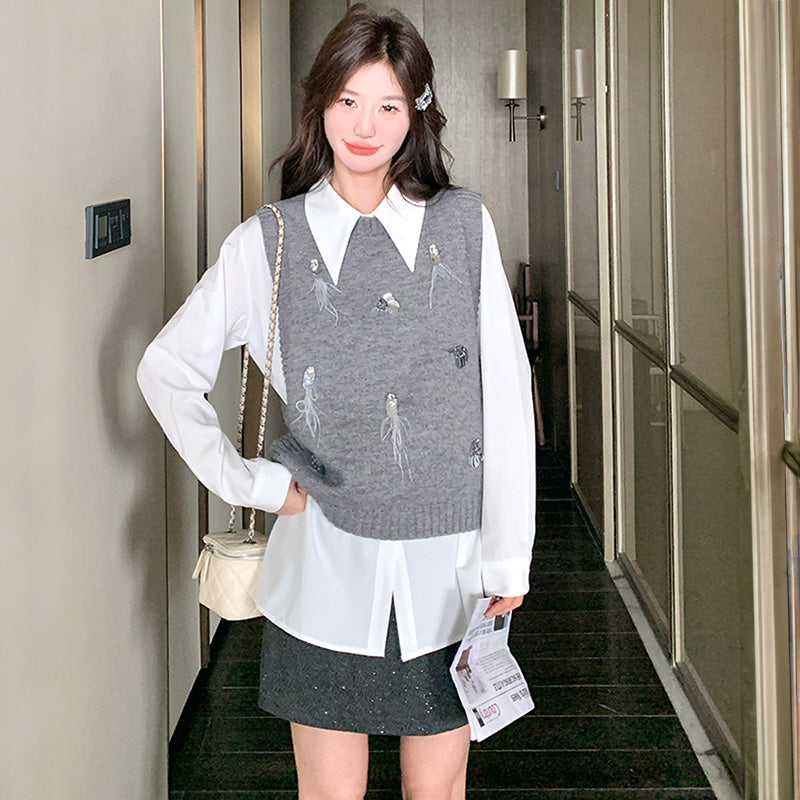 2way シャツ×ニットベストセット