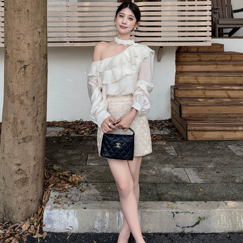 ワンショルダーフリルカラーブラウス(3colors)