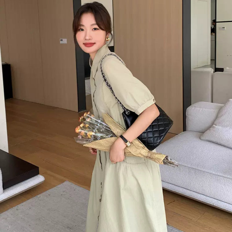 ナチュラルグリーンシャツワンピース