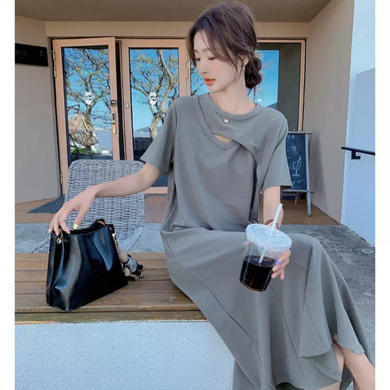 アシンメトリーTシャツワンピース(2colors)