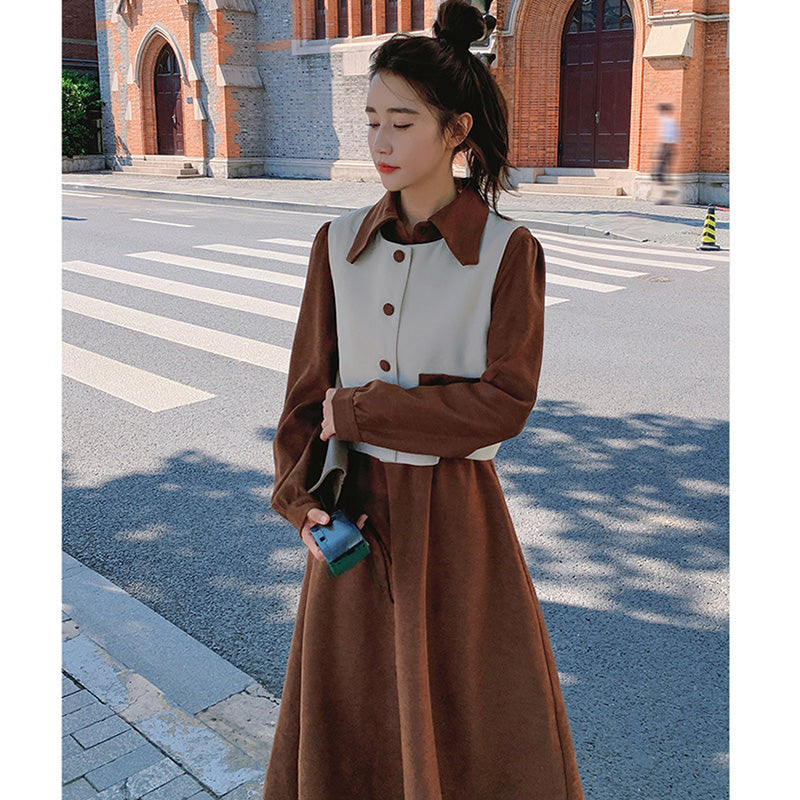 【即納】2WAYバイカラーベスト×ワンピースセット