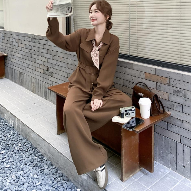 ウエストベルトシャツ×ワイドパンツセットアップ(2colors)