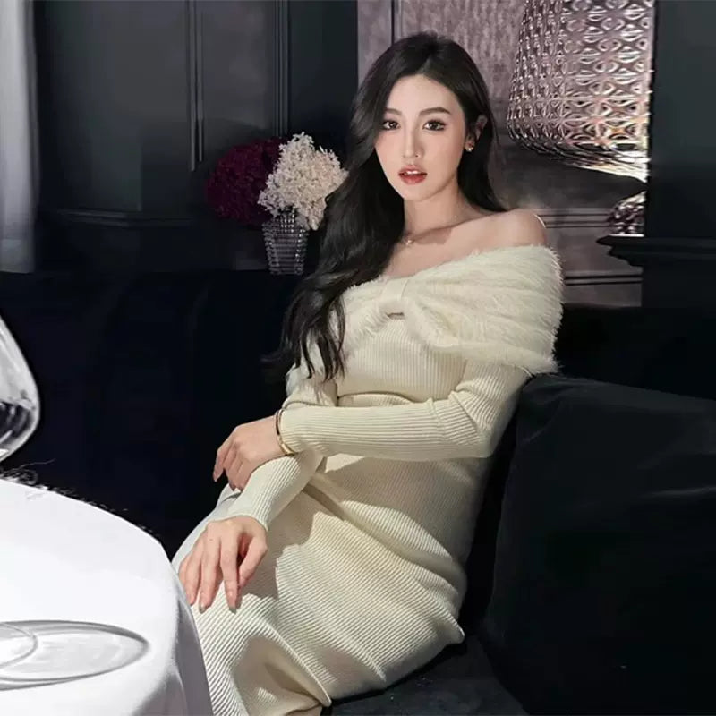 ワンショルダーニットドレス(2colors)