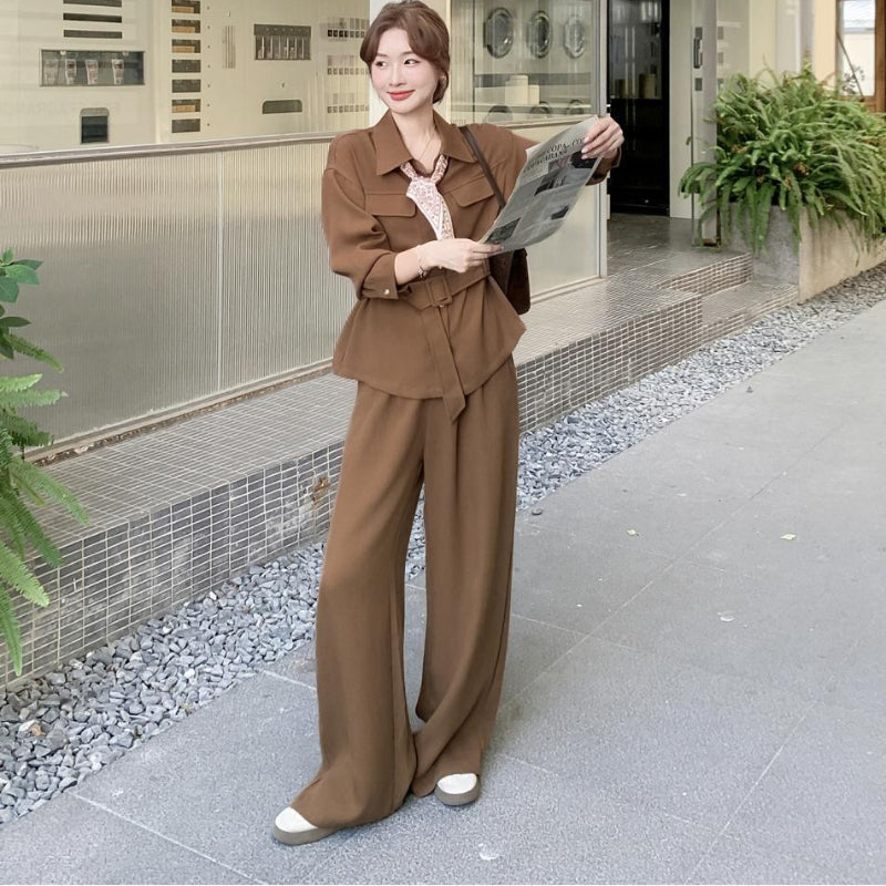 ウエストベルトシャツ×ワイドパンツセットアップ(2colors)