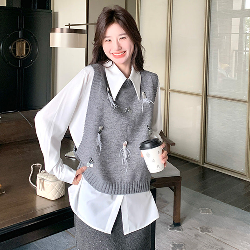 2way シャツ×ニットベストセット