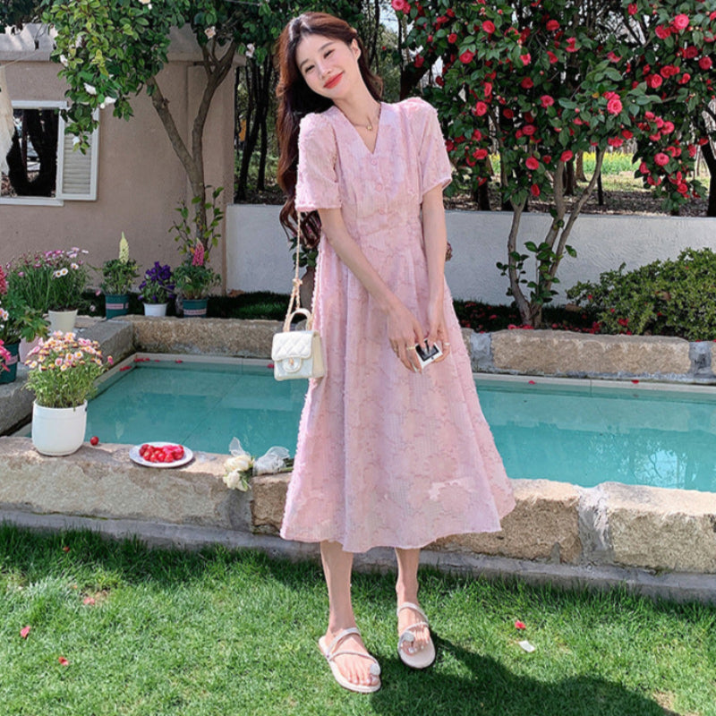 フラワーデザインVネックワンピース