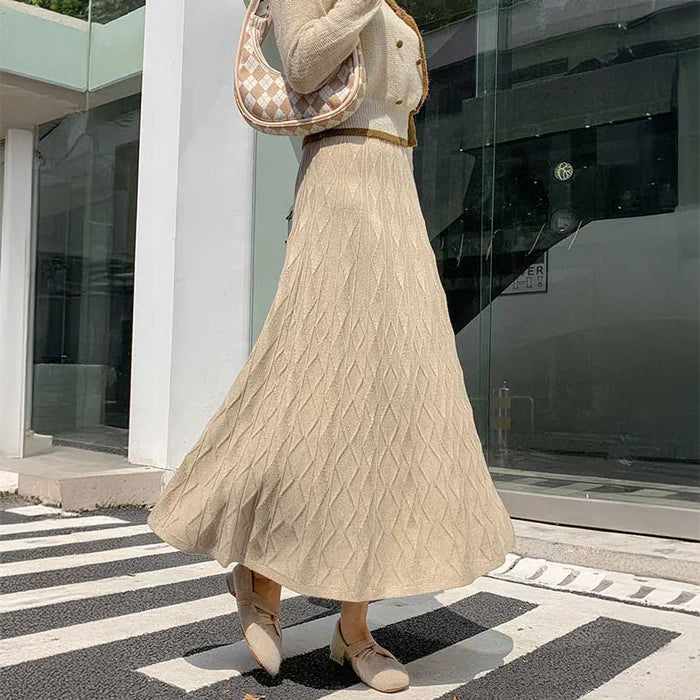 ジオメトリック柄フレアニットスカート(4colors)