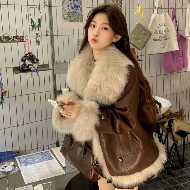 ファーカラーレザーブルゾン