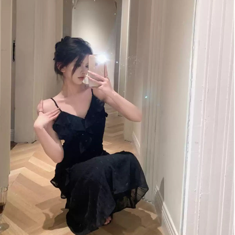 フレンチシック Vネックフリルキャミドレス