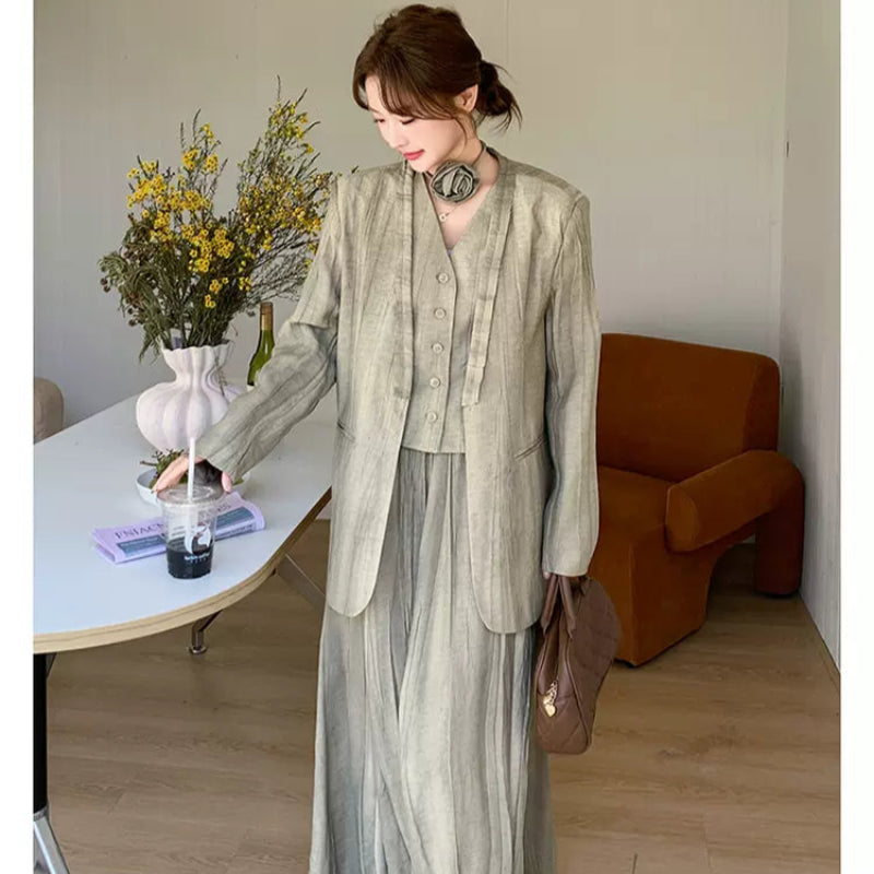 スマッジカラースリーピーススカートスーツ