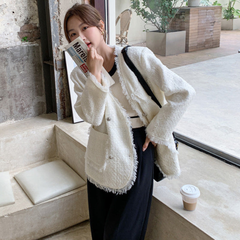 フリンジツイードホワイトジャケット