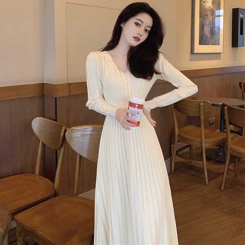 Vネックリブニットワンピース(2colors)