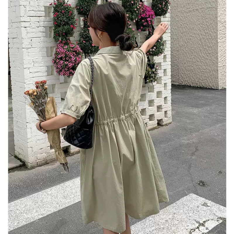 ナチュラルグリーンシャツワンピース