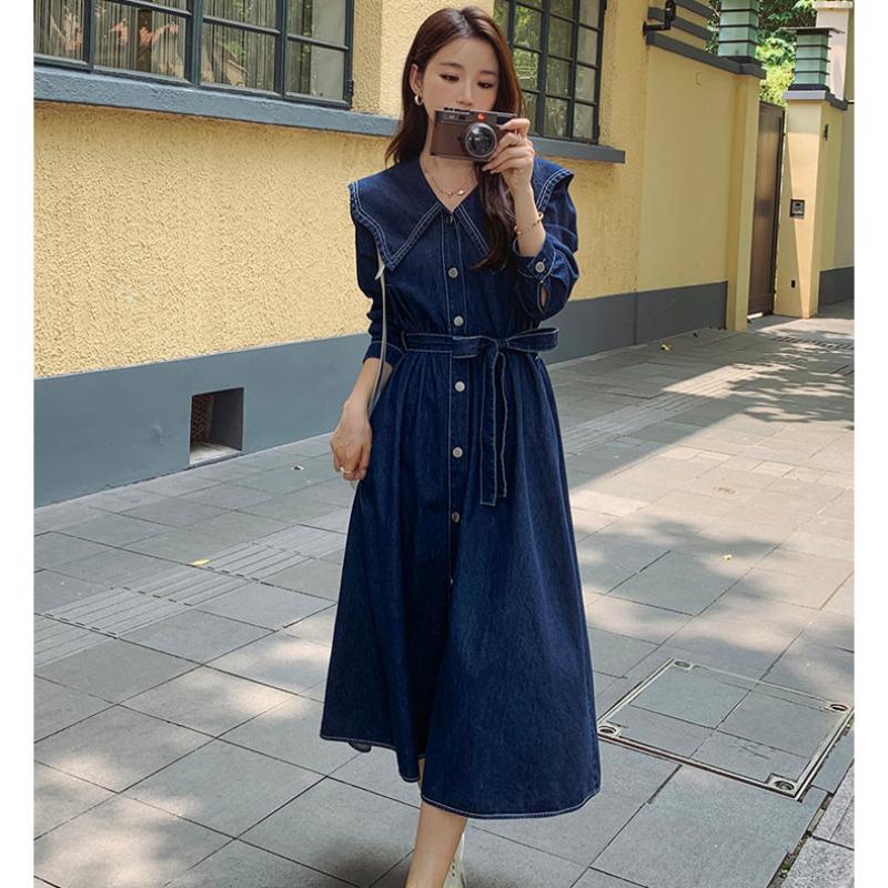 ビッグカラーデニムワンピース