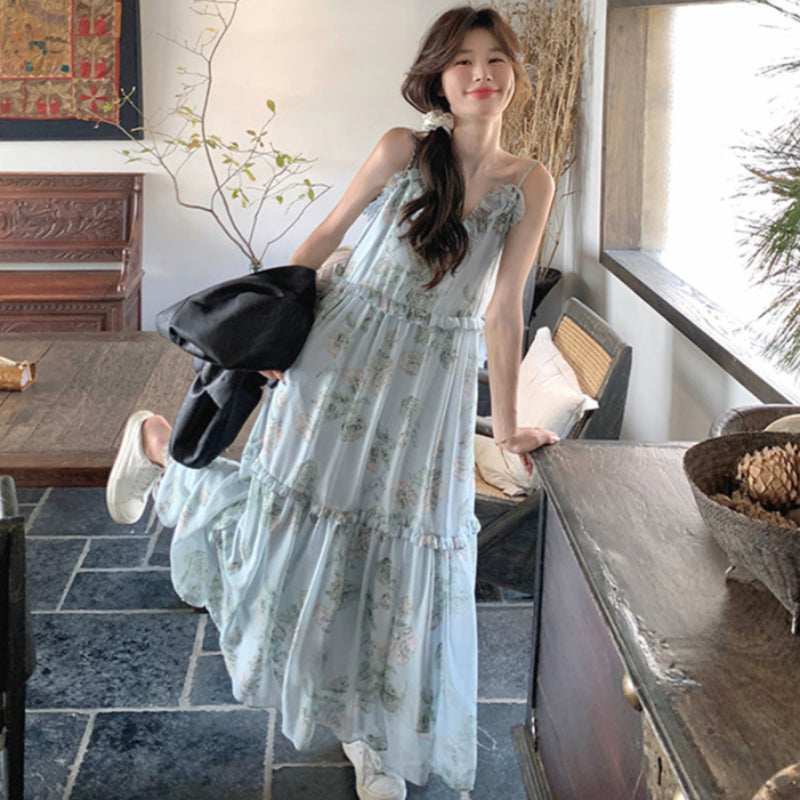 シフォンフラワープリントワンピース
