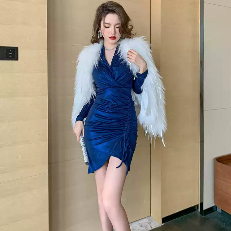 ロイヤルブルーシャーリングミニドレス