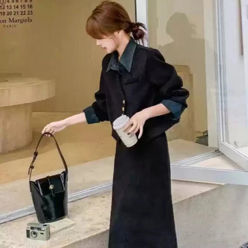 コーデュロイフェイクジャケット×スカートセットアップ