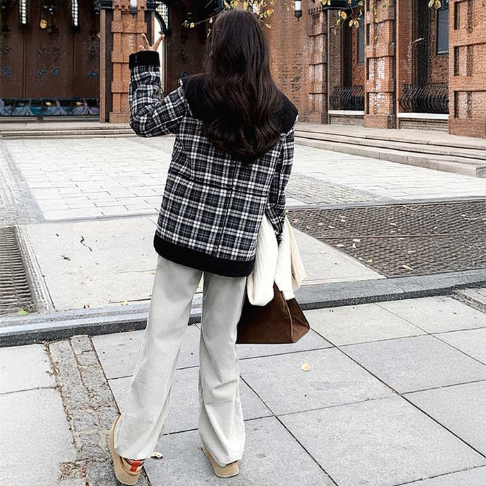 ボア裏ビッグカラーチェックコート